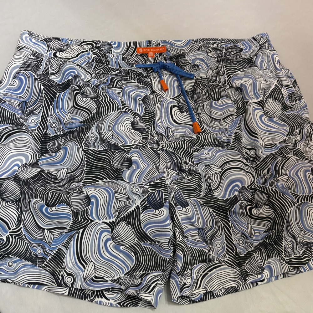 Tori Richard Swim Trunks Mens‎ XL Blue Fish Abstract Print Board Shorts